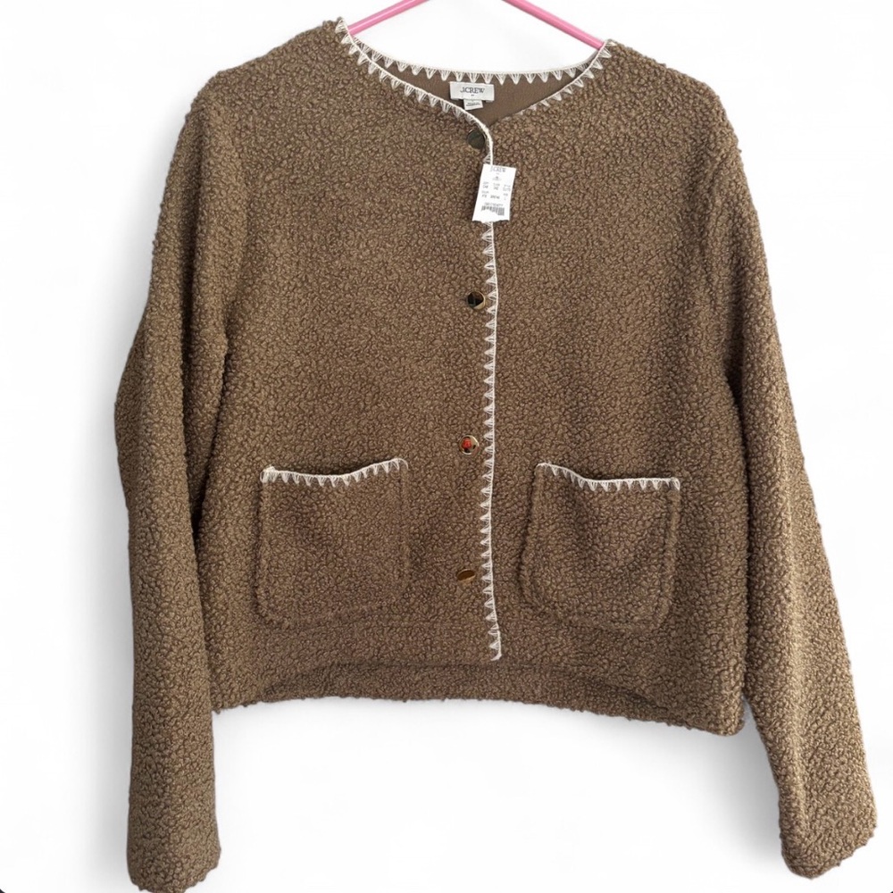 J.Crew NWT Sherpa Blanket Stitch Jacket in Aged Teak Size Large